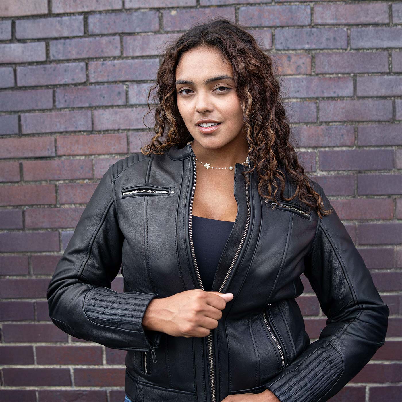 Milwaukee Motorcycle Clothing Co. Women’s Rebel Scooter Style Black Leather Biker Jacket w/ Mandarin Collar MMC20002