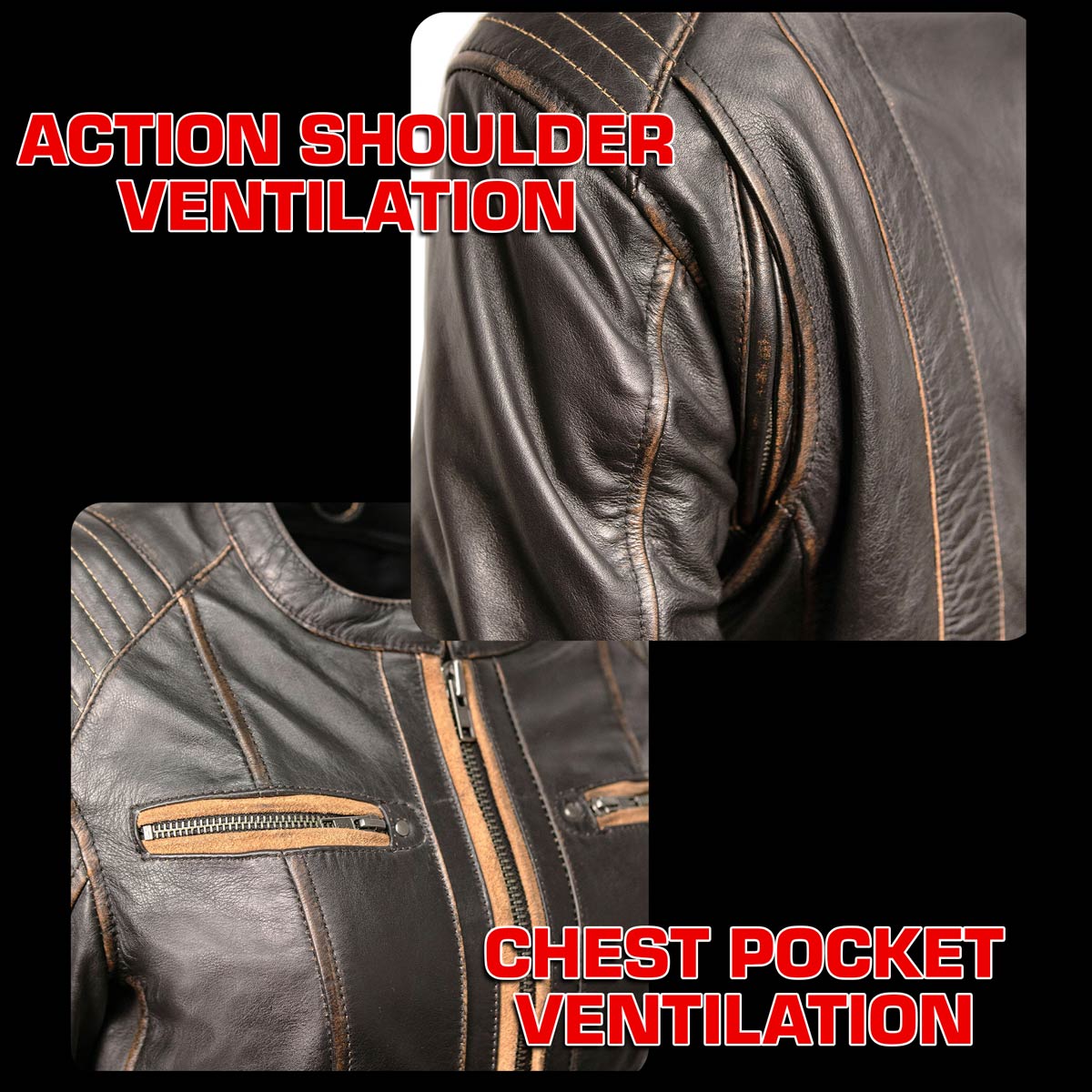 Milwaukee Motorcycle Clothing Co. Women’s Rebel Scooter Style Vinage Brown Leather Jacket w/ Mandarin Collar MMC20003
