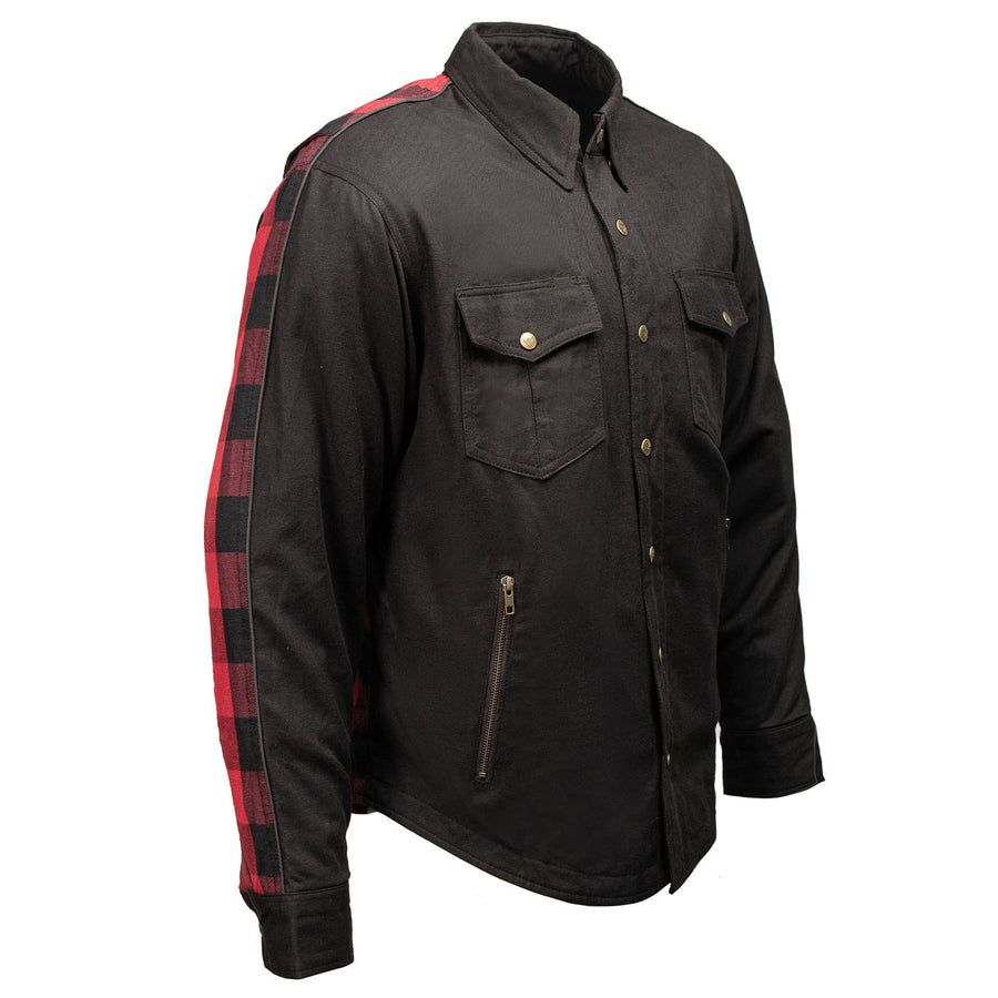 Milwaukee Leather Men’s Two-Tone CE Armored Flannel - Solid Front / Plaid Back - Reinforced w/ Aramid Fibers - MPM1671