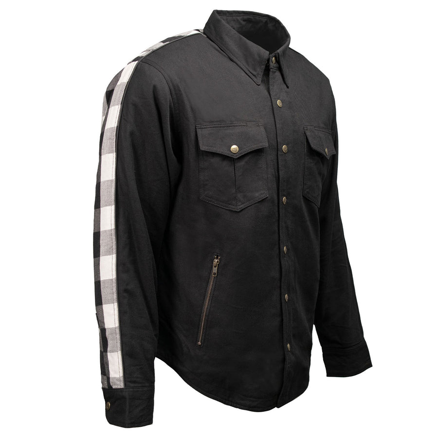 Milwaukee Leather Men’s Two-Tone CE Armored Flannel - Solid Front / Plaid Back - Reinforced w/ Aramid Fibers - MPM1673