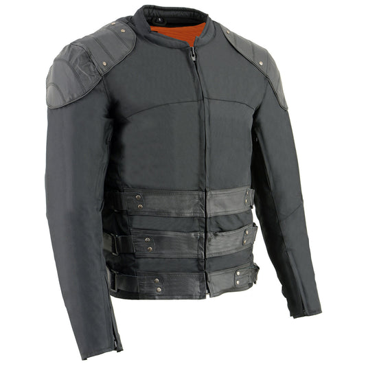 Milwaukee Leather MPM1755 Men's 'Assault Style' Black Leather and Textile M/C Jacket