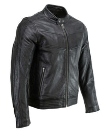 Milwaukee Leather SFM1835 Men's Black ‘Café Racer’ Leather Jacket with Snap Button Collar