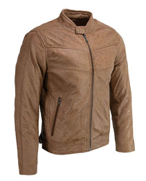 Milwaukee Leather SFM1835 Men's Saddle ‘Café Racer’ Leather Jacket with Snap Button Collar