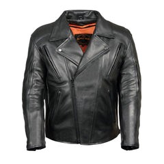 Milwaukee Leather Men's Premium Black Leather Beltless MC Style Motorcycle Jacket w/ Side Stretch SH1057