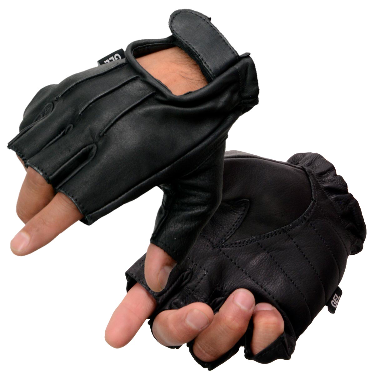 Milwaukee Leather SH206 Men's Black Welted Leather Fingerless Gloves with Gel Palm
