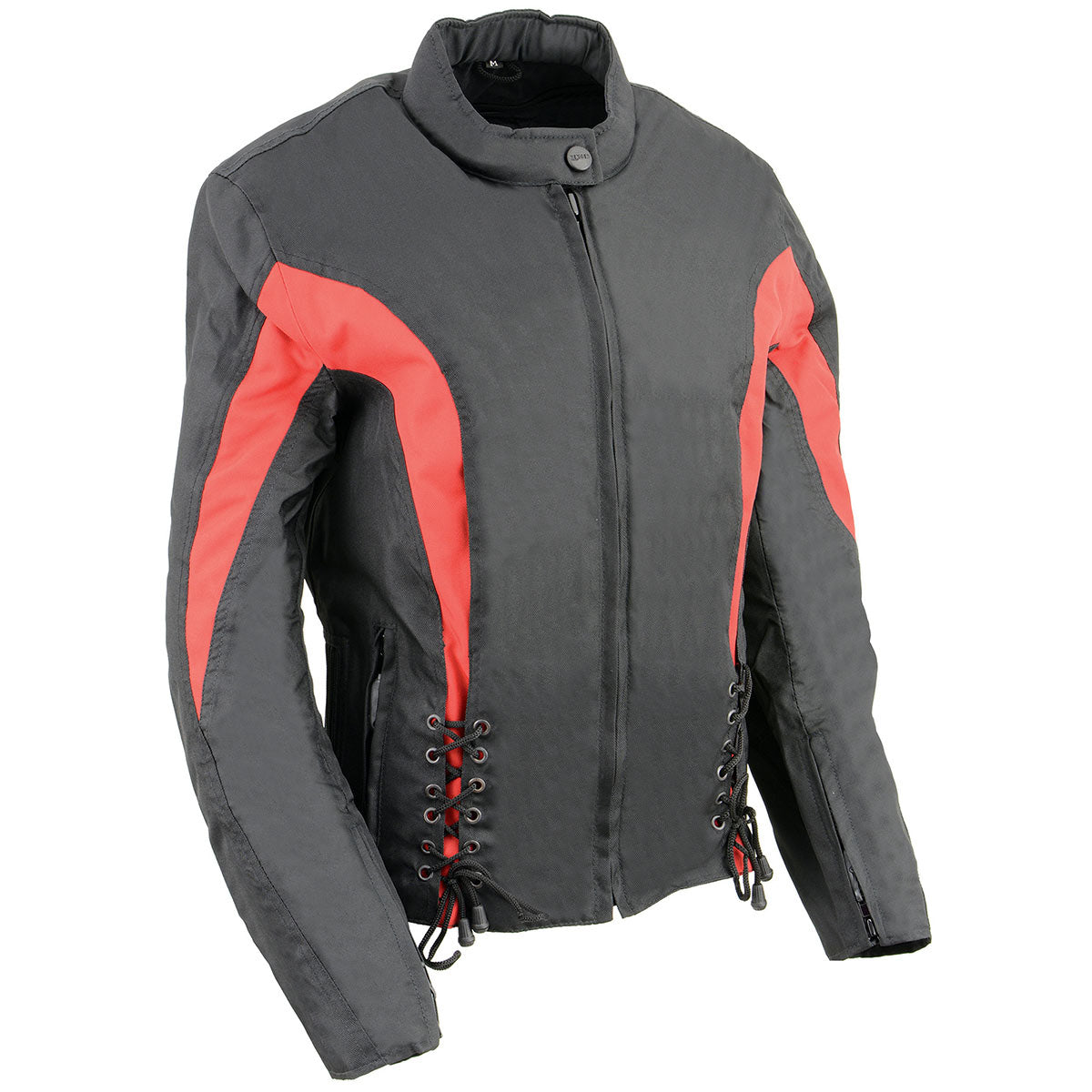 Nexgen SH2188 Women's Black and Red Textile Motorcycle Riding Jacket with Side Stretch and Lacing
