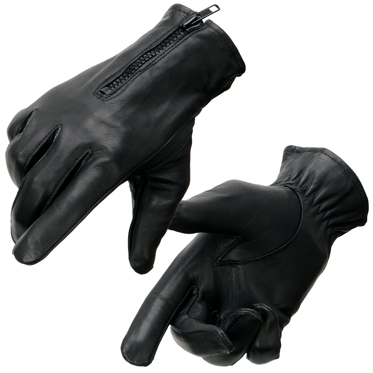 Milwaukee Leather SH226D Men's Black Unlined Leather Gloves with Zipper Closure