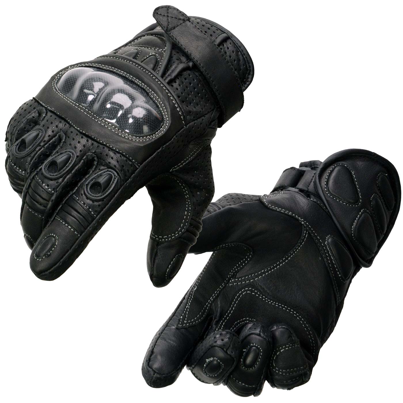 Milwaukee Leather SH298 Men's 'Hard Knuckles' Black Perforated Leather Racing Gloves