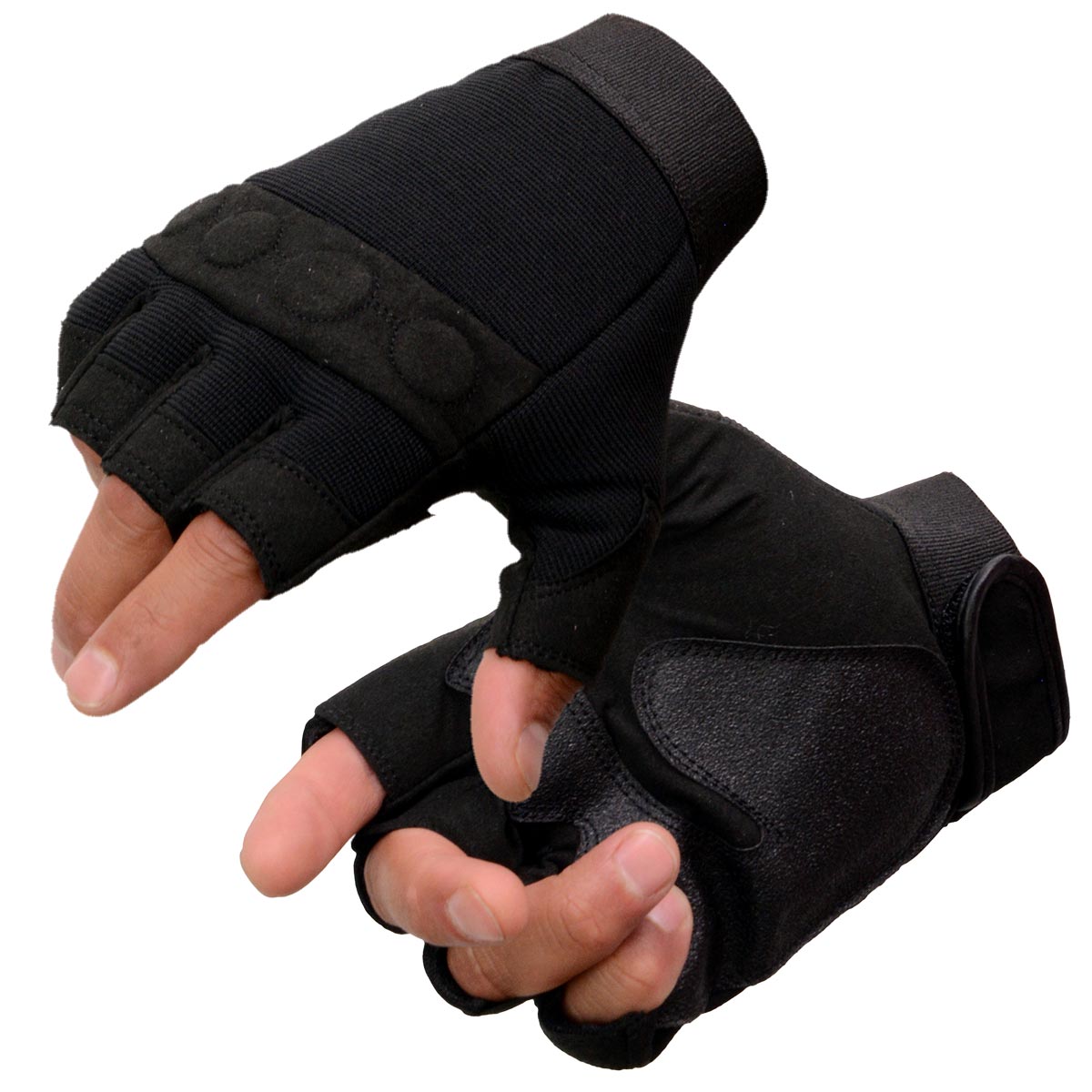 Milwaukee Leather SH44610 Men's Black Textile Fingerless Mechanics Gloves with Amara Bottom