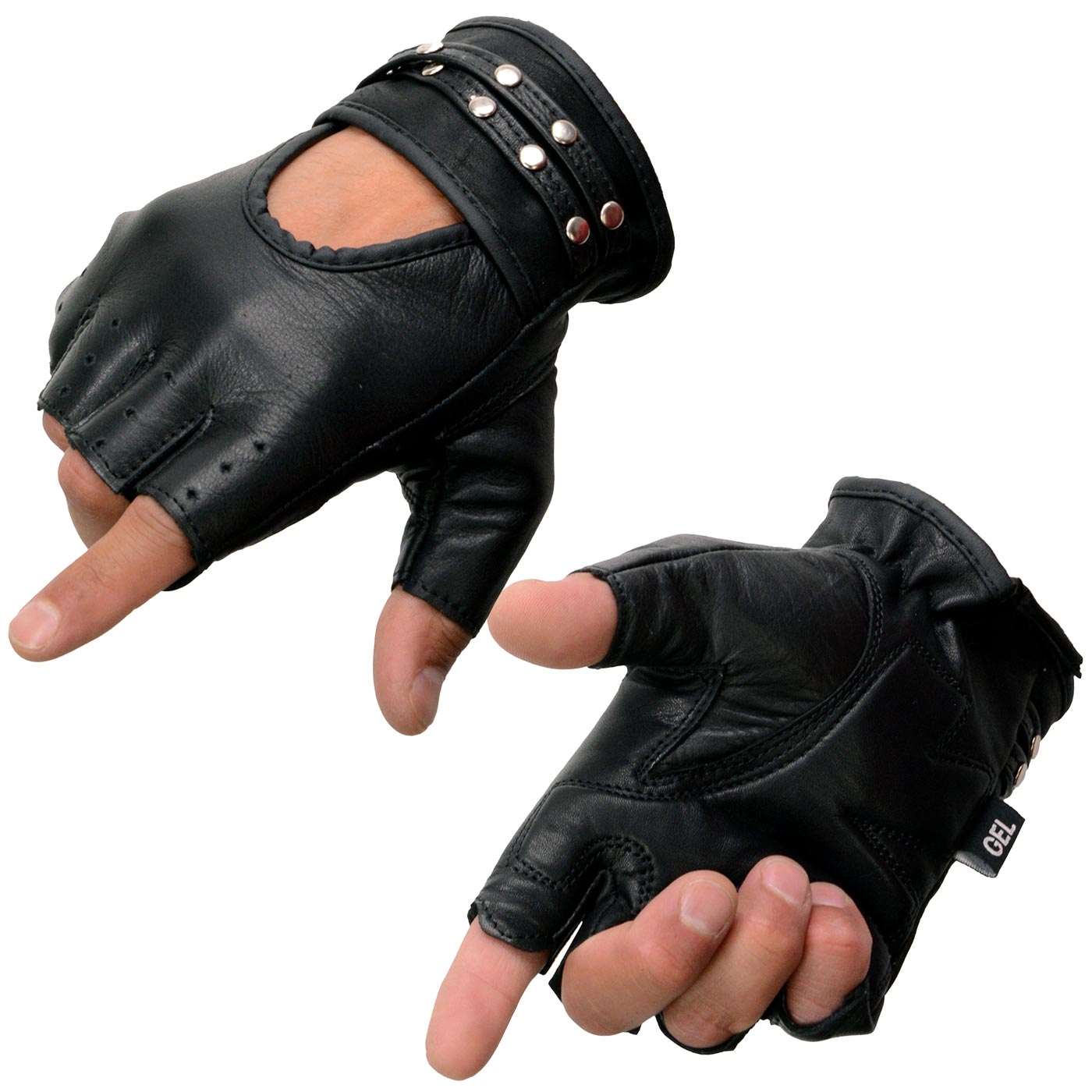 Milwaukee Leather SH461 Women's Black Leather Fingerless Gloves with Gel Palms