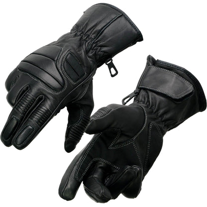 Milwaukee Leather SH607 Men's Black Leather Thermal Lined Padded Back Racing Gloves with Reflective Piping