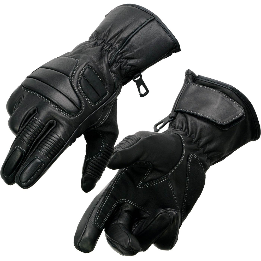 Milwaukee Leather SH607 Men's Black Leather Thermal Lined Padded Back Racing Gloves with Reflective Piping