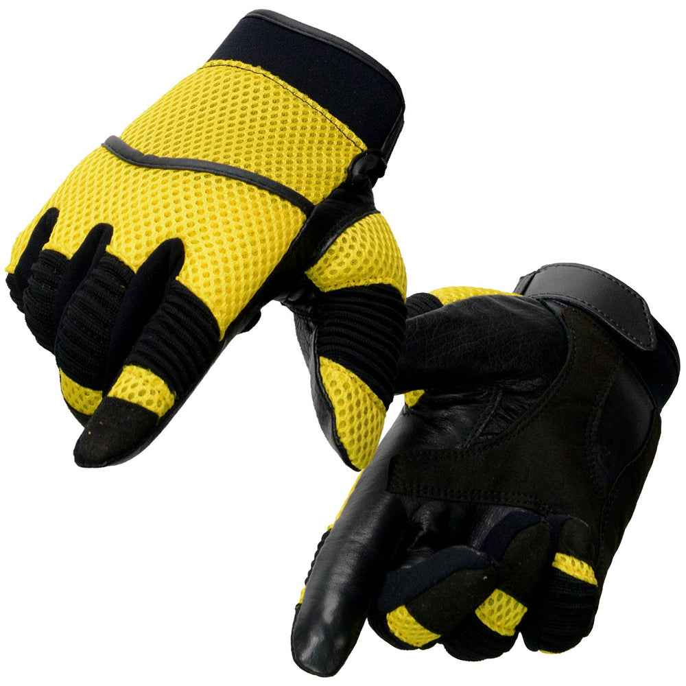 Milwaukee Leather SH791 Men's Black and Yellow Mesh and Leather Racing Gloves