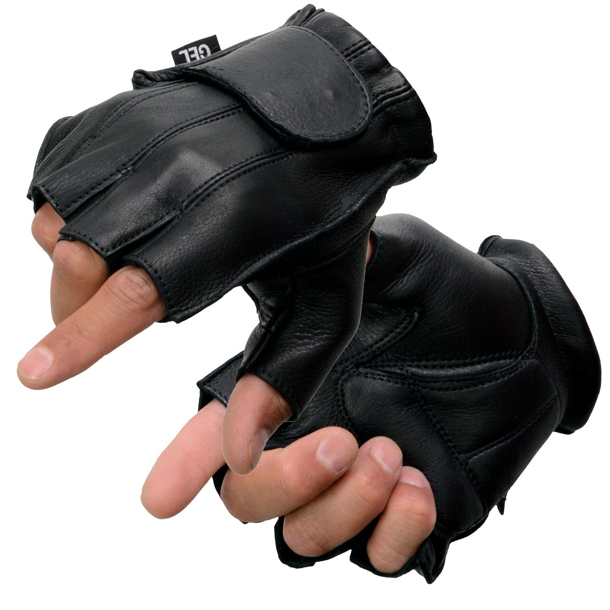 Milwaukee Leather SH850 Men's Black Soft USA Deerskin Leather Gel Padded Palm Fingerless Motorcycle Gloves