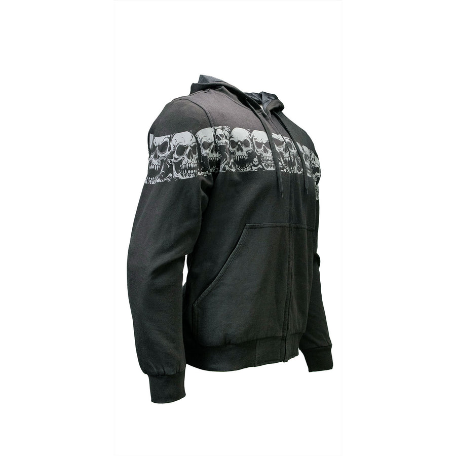 Milwaukee Leather Men's Bare Bones Black Reflective Skull CE Armored Riding Hoodie, Shoulder and Elbow Armor - MPM1798