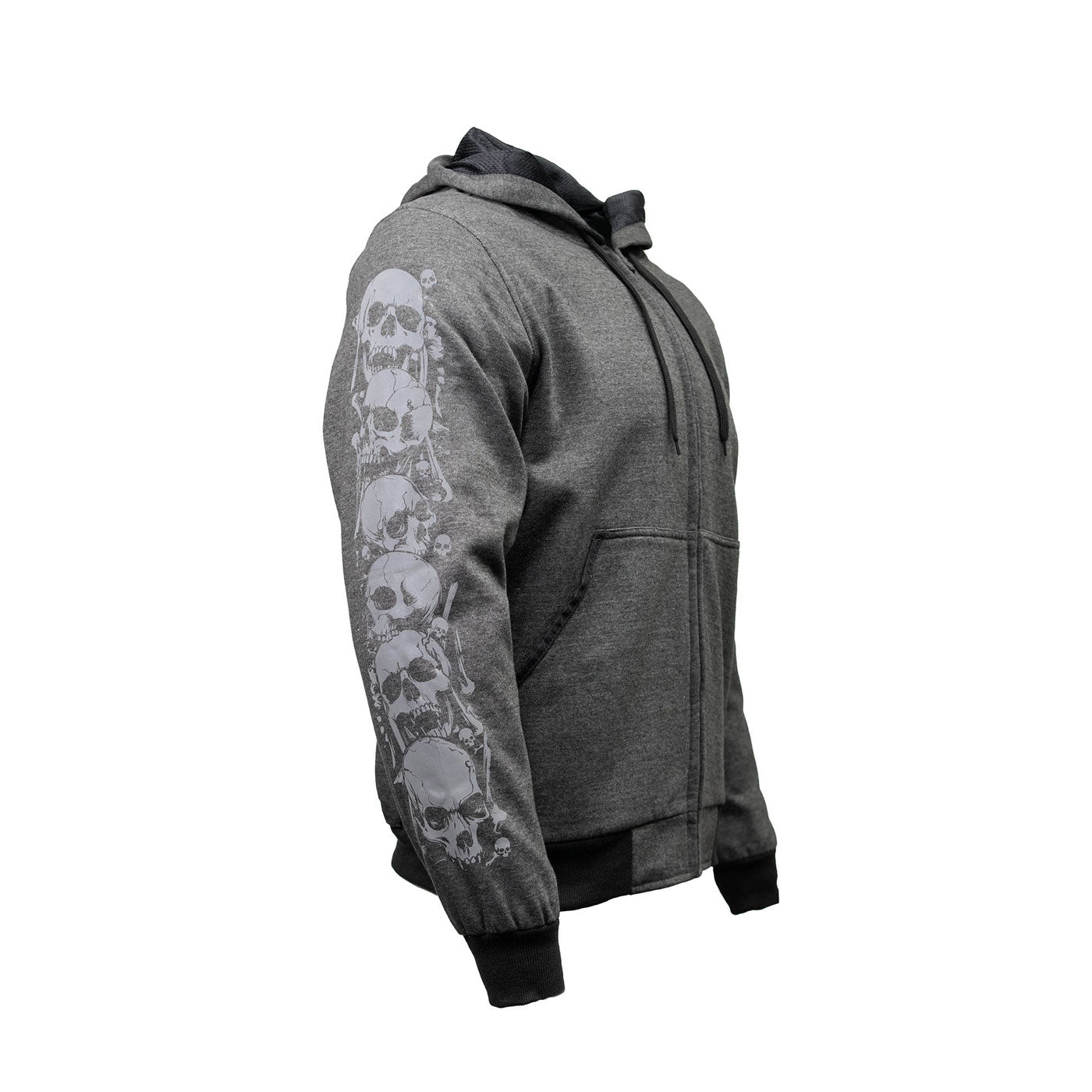 Milwaukee Leather Men's Bare Bones Charcoal Reflective Skull CE Armored Riding Hoodie, Shoulder and Elbow Armor - MPM1799