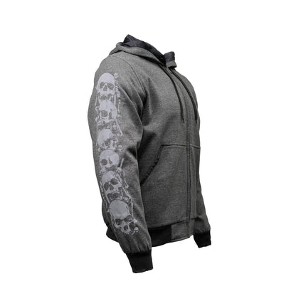 Milwaukee Leather Men's Bare Bones Charcoal Reflective Skull CE Armored Riding Hoodie, Shoulder and Elbow Armor - MPM1799