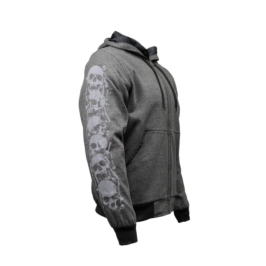 Milwaukee Leather Men's Bare Bones Charcoal Reflective Skull CE Armored Riding Hoodie, Shoulder and Elbow Armor - MPM1799