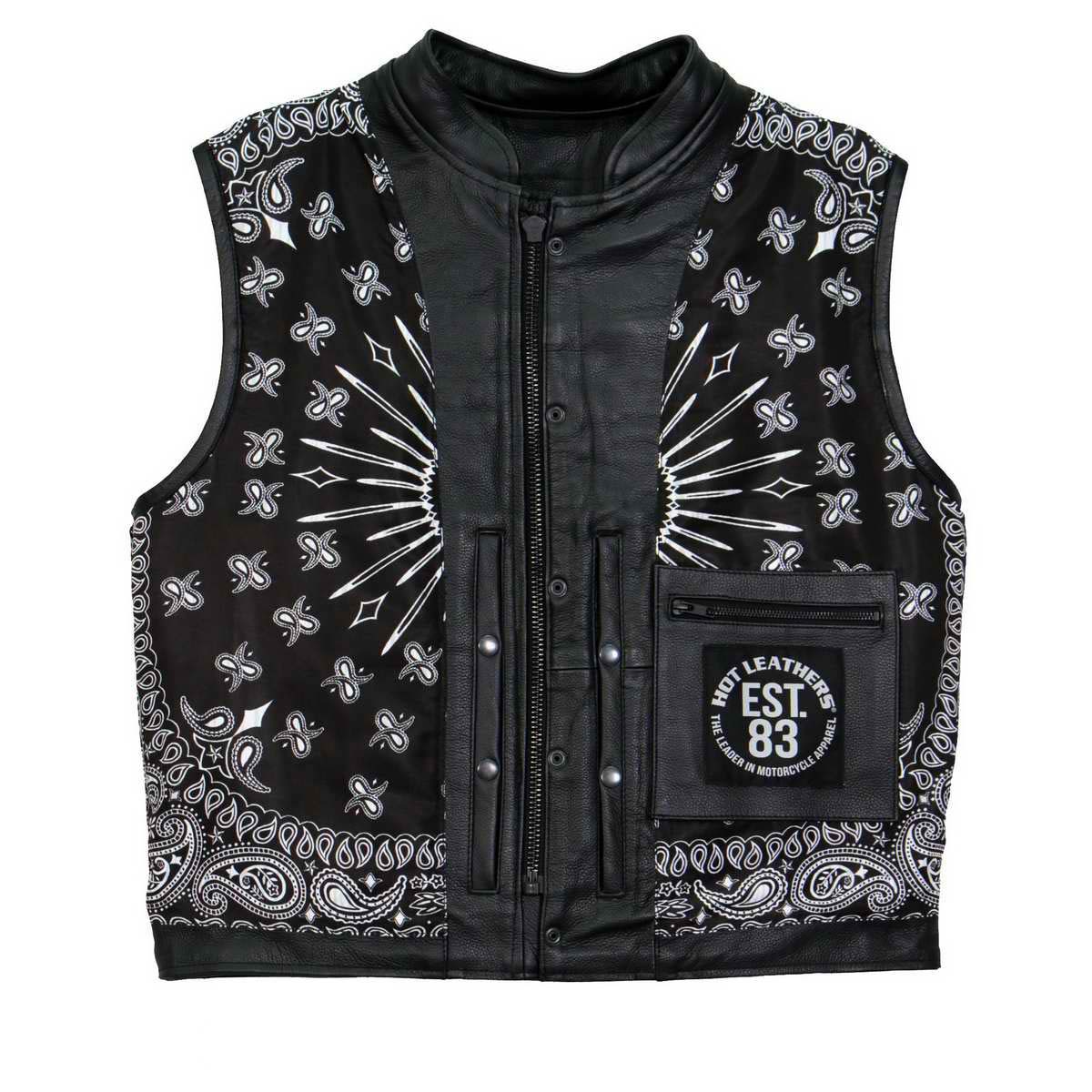 Hot Leathers VSM1049 Men's Black Paisley Conceal and Carry Motorcycle Club Style Leather Vest