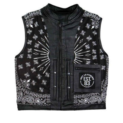 Hot Leathers VSM1049 Men's Black Paisley Conceal and Carry Motorcycle Club Style Leather Vest