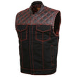 Milwaukee Leather MDM3036 Men's 'Wrecker' Black Denim and Leather Club Style Vest w/ Diamond Quilt Design
