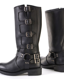 Milwaukee Leather MBL9346 Women's Tall Black Leather Harness Motorcycle Rider Boots w/ Adjustable Straps