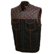 Milwaukee Leather MDM3037 Men's 'Wrecker' Black Denim and Leather Club Style Vest w/ Diamond Quilt Design
