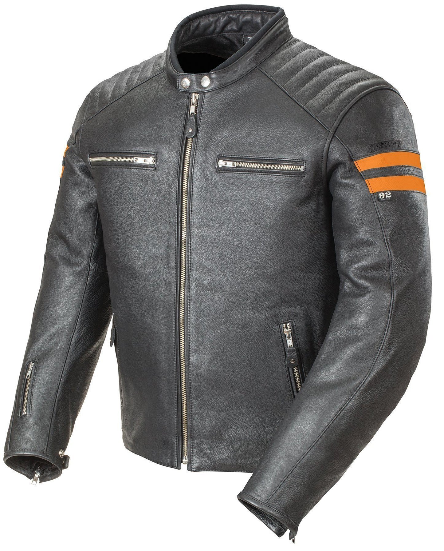 Joe Rocket 'Classic 92' Mens Black and Orange Leather Motorcycle Jacket