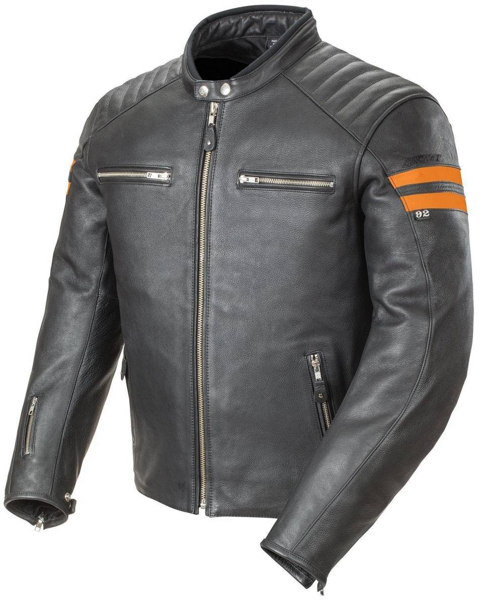 Joe Rocket 'Classic 92' Mens Black/Orange Leather Motorcycle Jacket