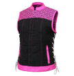 Milwaukee Leather MDL4051 Women's 'Skelly' Black with Pink Motorcycle Denim Vest w/ Skull Embroidery