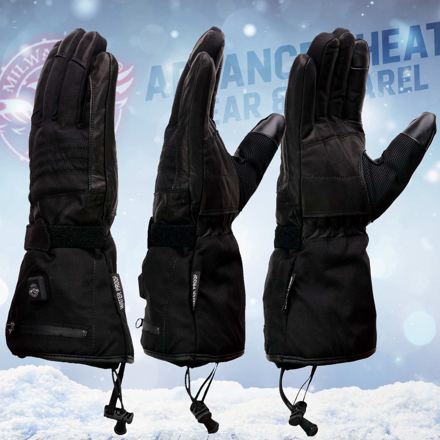 Milwaukee Leather MG17501SET Men’s Heated Black Leather/Textile Winter Gloves /Harness Wire and i-Touch