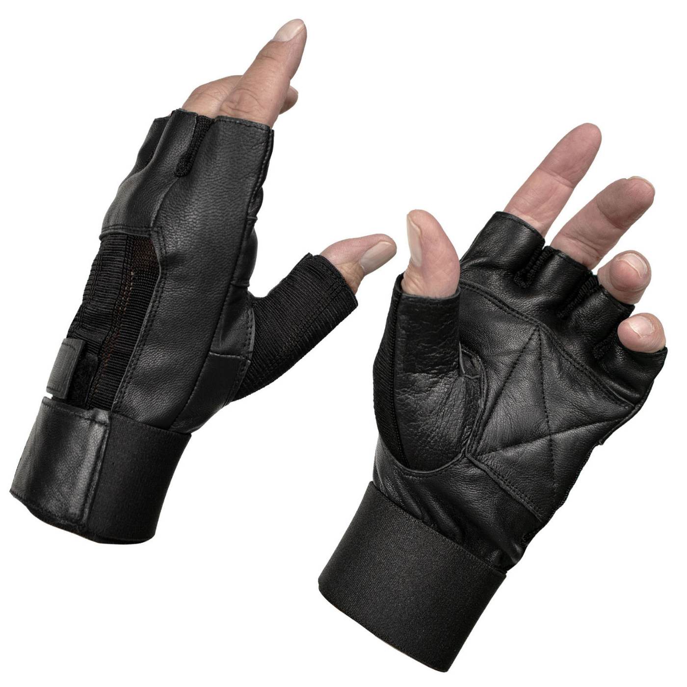Milwaukee Leather MG7562 Men's Black Spandex and Leather Fingerless Gloves
