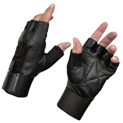 Milwaukee Leather MG7562 Men's Black Spandex and Leather Fingerless Gloves