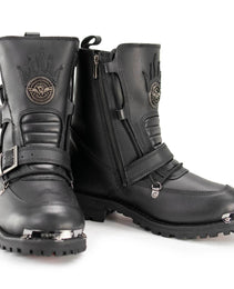 Milwaukee Leather MBM9076 Men’s Black 'Tactical' Logger Leather Boots with Buckle Enhancement