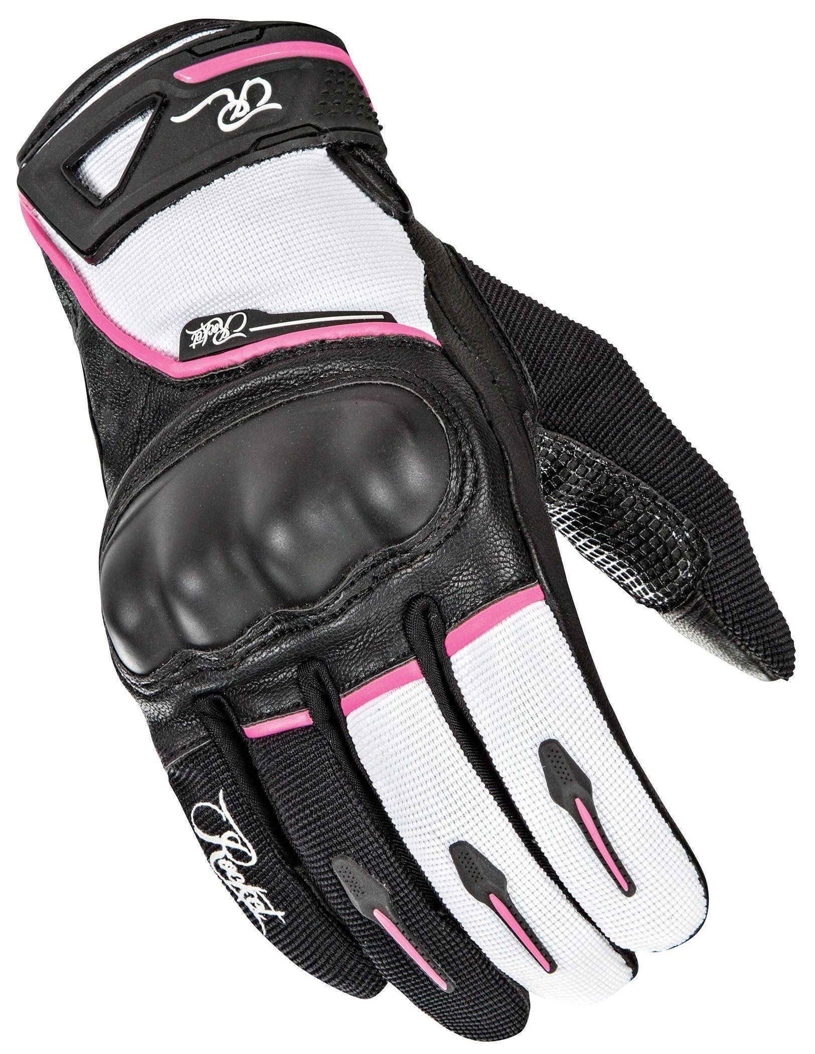 Joe Rocket Super Moto Womens Black/White/Pink Leather/Textile Gloves
