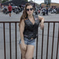 Event Leather ELL4900 Women's Classic Black Genuine Leather Side Laced Motorcycle Riders Vest w/ 9 Patches