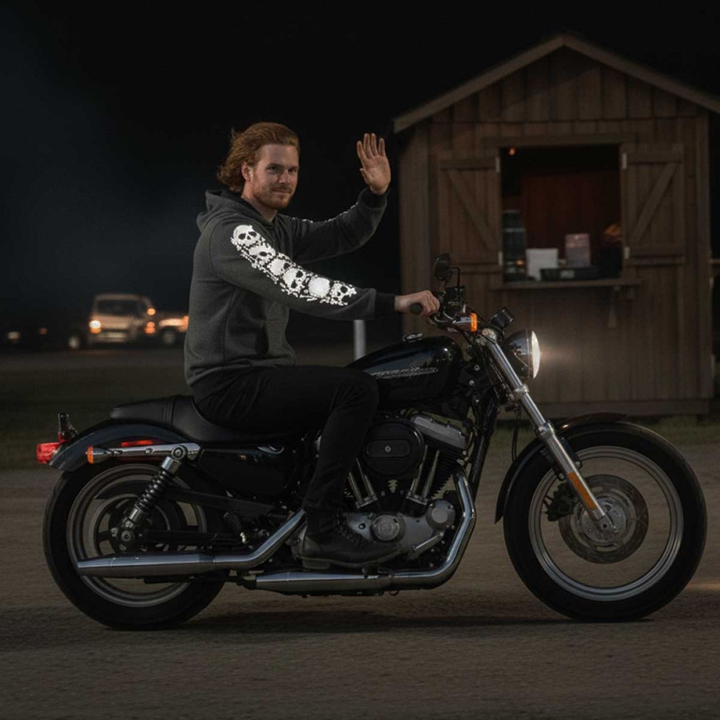 Milwaukee Leather Men's Bare Bones Charcoal Reflective Skull CE Armored Riding Hoodie, Shoulder and Elbow Armor - MPM1799