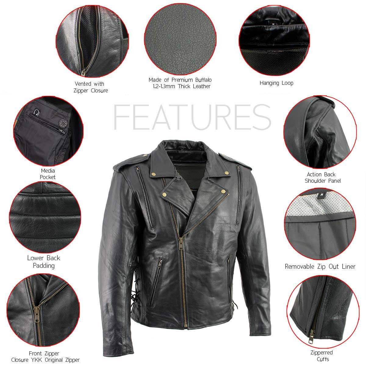 Milwaukee Leather LKM17004 Men's Classic Premium Black Vented Motorcycle Leather Biker Riders Jacket