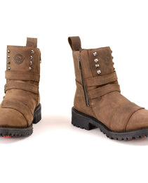 Milwaukee Leather MBL9306 Women's Premium Brown Leather Double Strap Motorcyle Riding Boots
