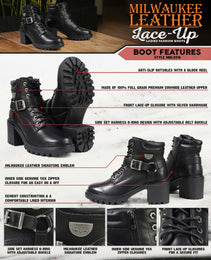Milwaukee Leather MBL9316 Women's Black Leather Lace-Up Motorcycle Biker Riding Boot with Harness Ring