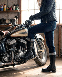 Milwaukee Leather Women's Black 14-inch Lace-Up High-Rise Leather Biker Rider Boots with Calf Buckle MBL9355