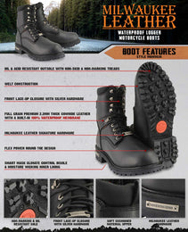 Milwaukee Leather Men's Black Wide Width 7-inch Lace to Toe Full-Waterproof Leather Boots MBM9036WP