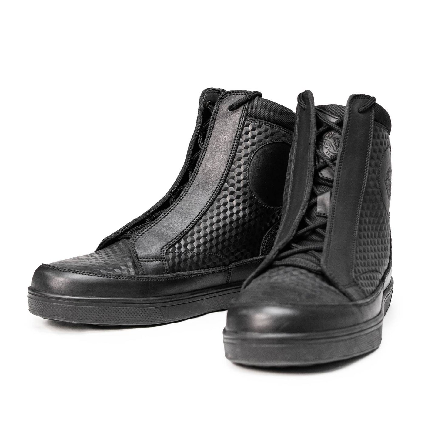 Milwaukee Leather Men's Black Leather Diamond Patterned Reinforced Street Biker Riding Shoes w/ Ankle Support - MBM9104