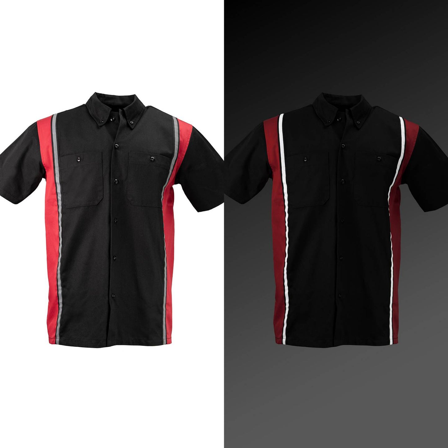 Milwaukee Motorcycle Clothing Co. MDM11607 Men's Black and Red Button Up Mechanic Shirt w/ Reflective Stripe