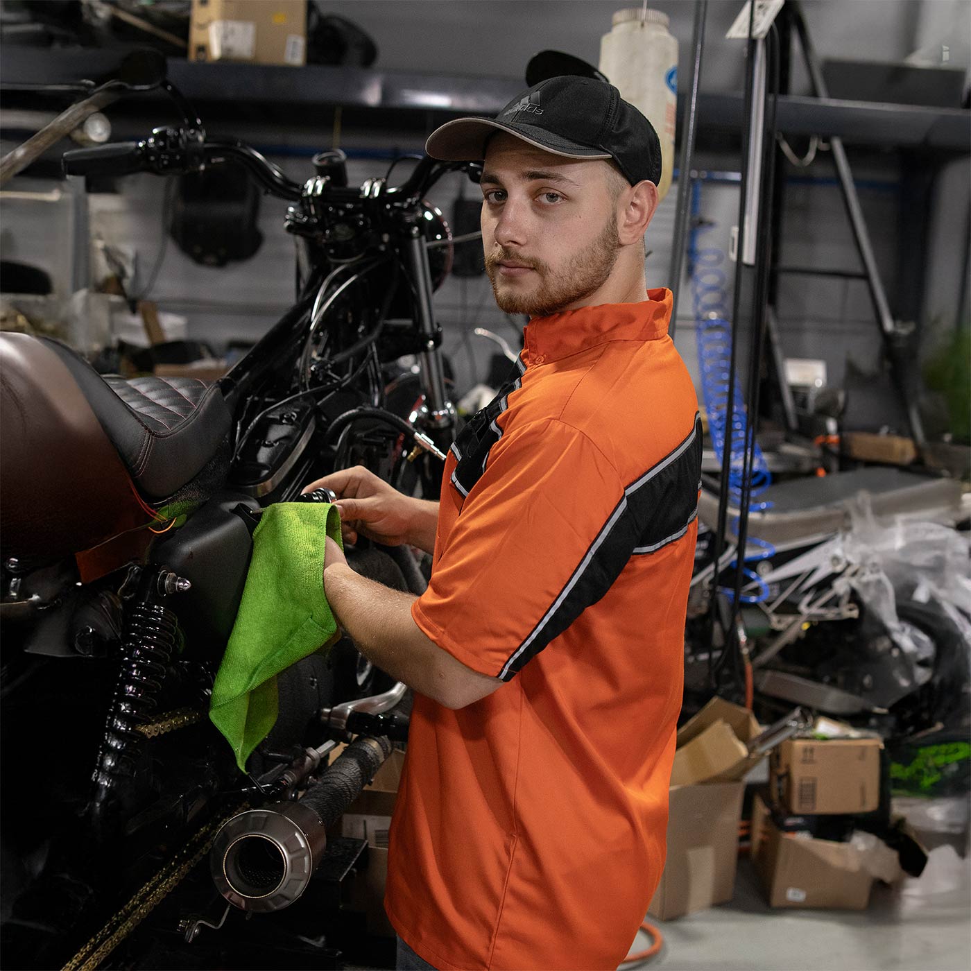 Milwaukee Leather MDM11670.144 Men's Black w/ Orange Button Up Heavy-Duty Work Shirt for | Classic Mechanic Work Shirt