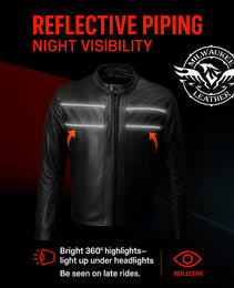 Milwaukee Leather USA MADE MLJKM5003 Men's Black Echo Premium Leather Motorcycle Jacket with Reflective Piping