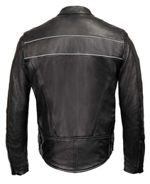 Milwaukee Leather USA MADE MLJKM5003 Men's Black Echo Premium Leather Motorcycle Jacket with Reflective Piping