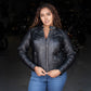 Milwaukee Motorcycle Clothing Co. Women’s Rebel Scooter Style Black Leather Biker Jacket w/ Mandarin Collar MMC20002
