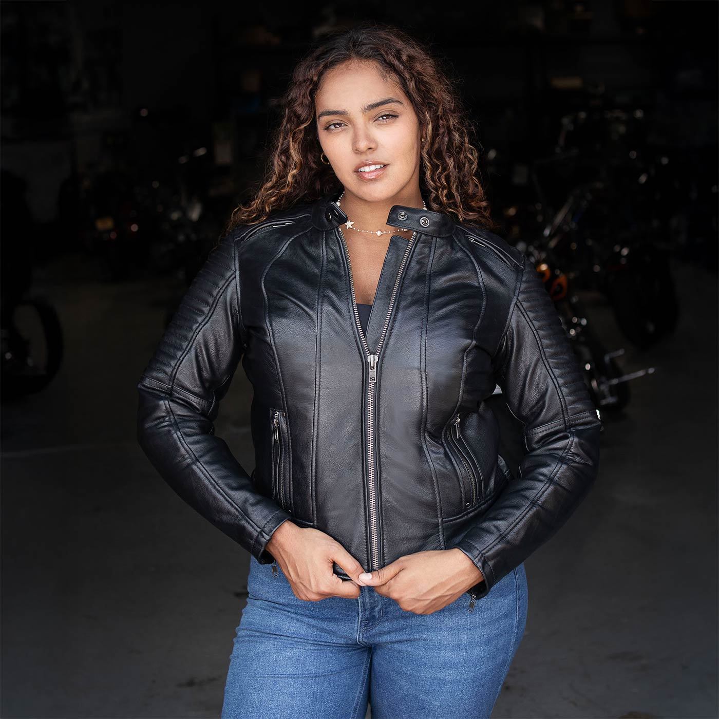 Milwaukee Motorcycle Clothing Co. Women’s Rebel Scooter Style Black Leather Biker Jacket w/ Mandarin Collar MMC20002