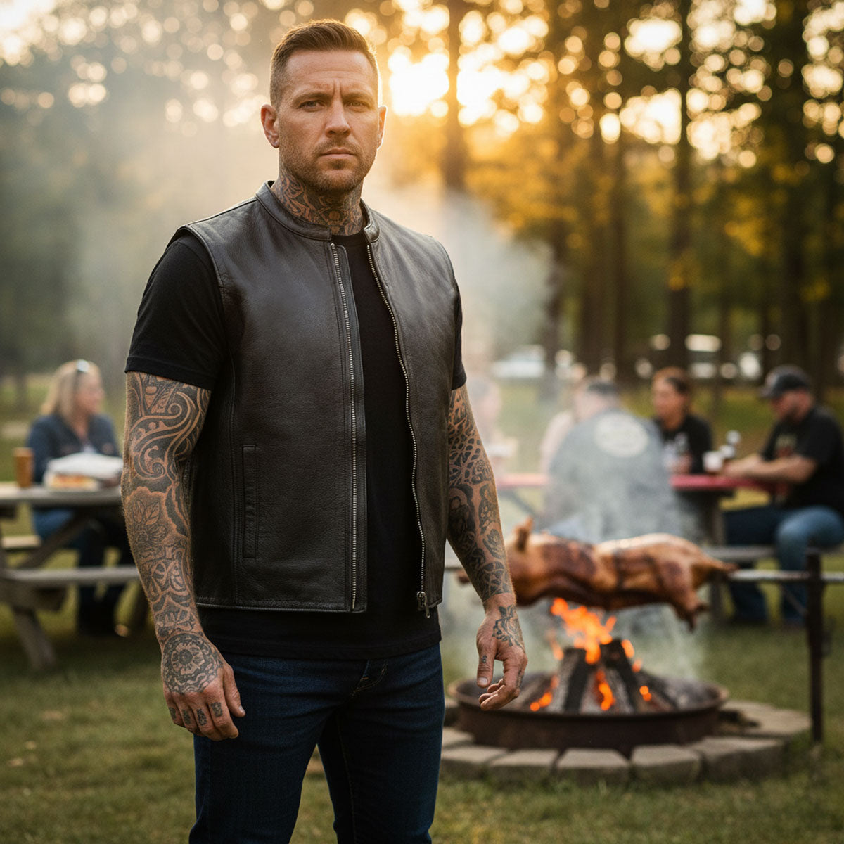 Milwaukee Motorcycle Clothing Co. Men's Rocker Black Leather Premium Club Style Riders Vest MMC30002